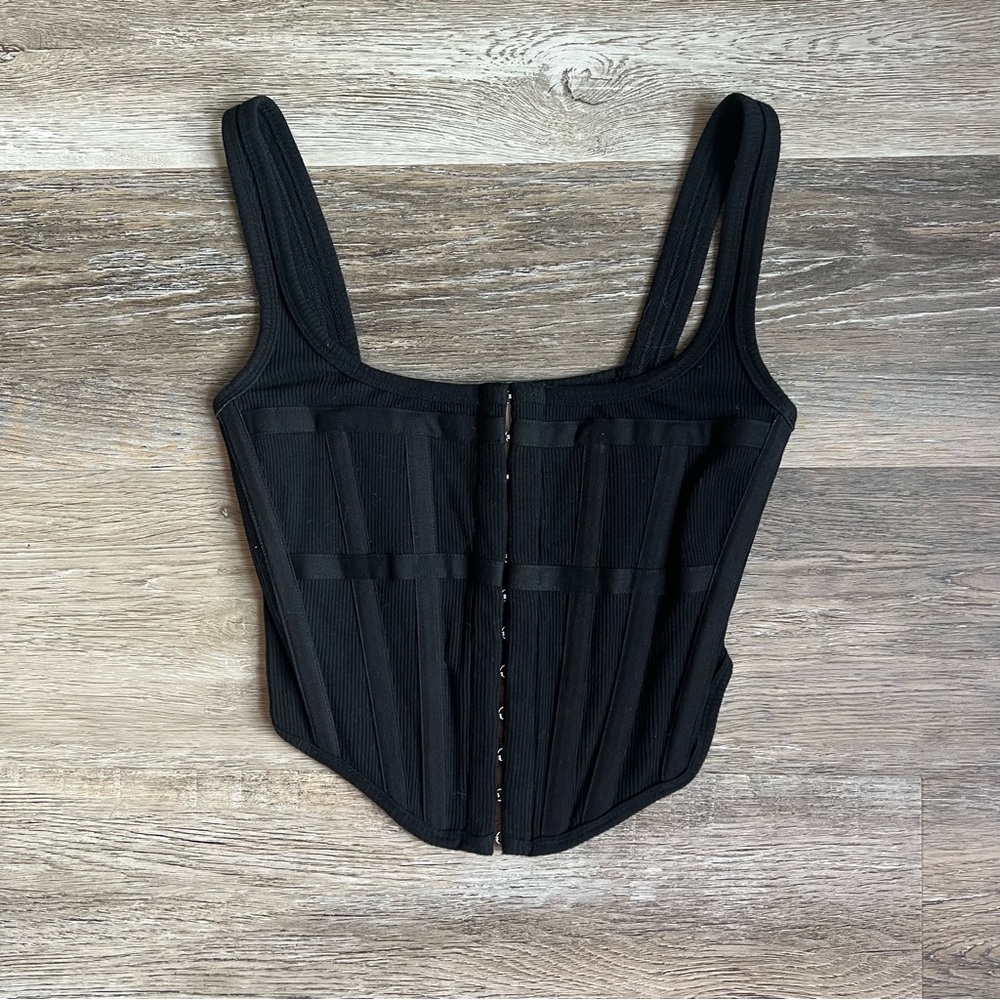 Dion Lee Black Ribbed Corset-Style Crop Top